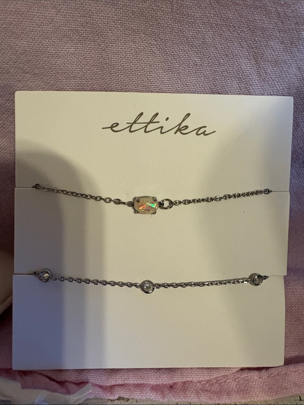 Ettika 2 Silver Plated Thin Link Bracelet with single stone